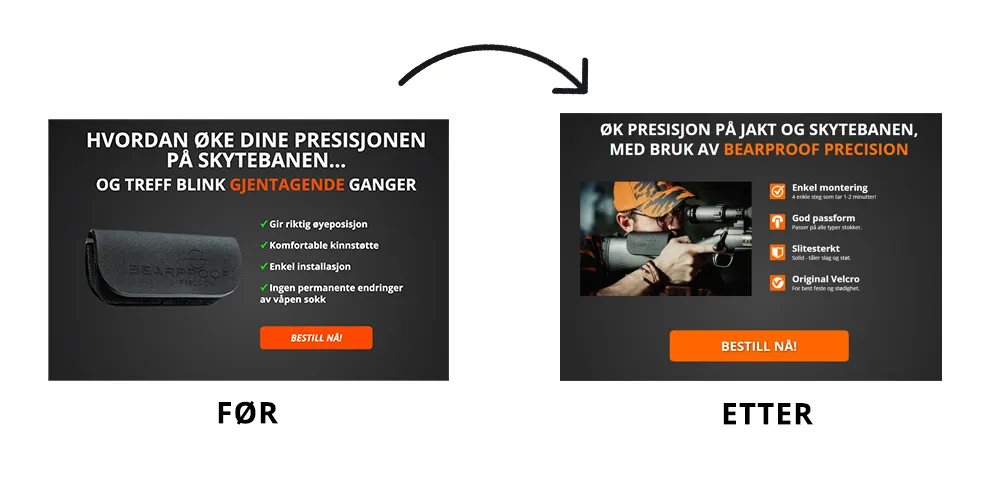 Toppen av siden før og etter endringen