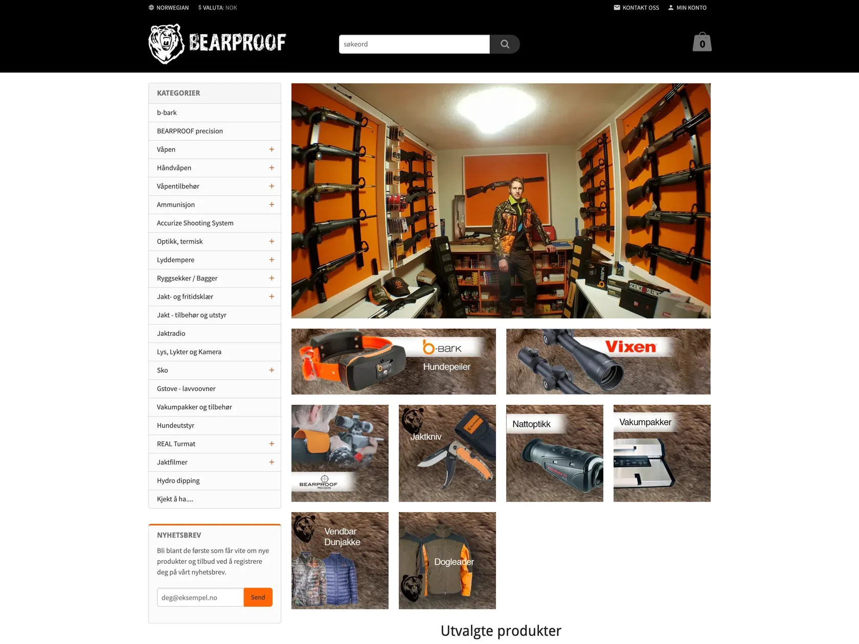 Nettbutikken til Bearproof i januar 2019, før det nye designet