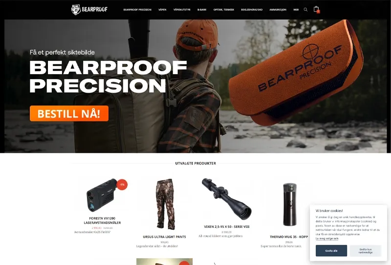 Den nye nettbutikken til Bearproof i november 2020, med Bearproof Precision helt fremst